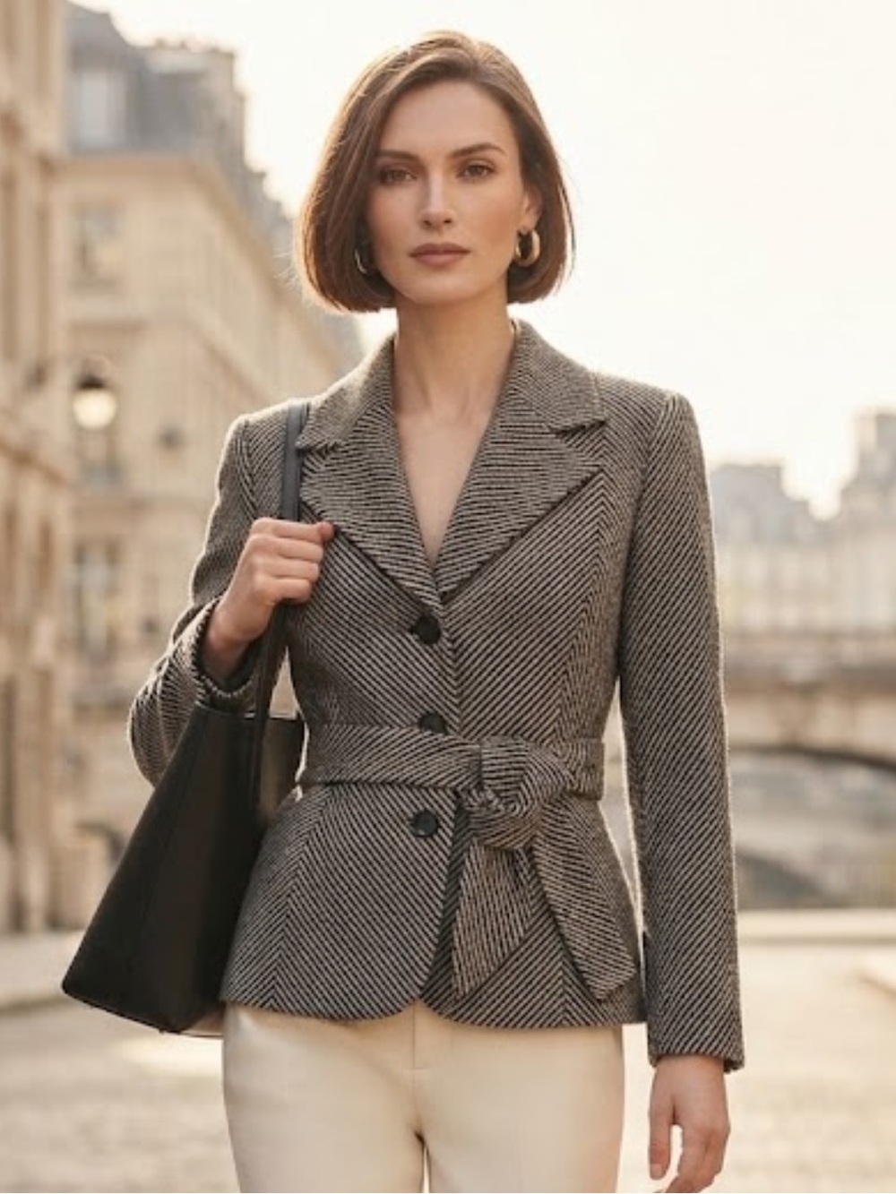 Vtg. Talbots Italian 100 % Wool Gray Tailored Blazer Belted Waist made n Japan